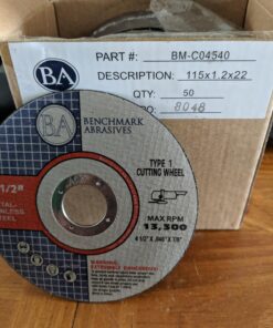 Benchmark Abrasives 4-1/2" Aluminum Oxide Quality Thin Cut Off Wheel for Metal and Stainless Steel 7/8" Arbor, Fiberglass Iron Cutting Wheel Use with Grinder - 50 Pack 4-1/2" | 1 Count 21 814ugwyhKFL