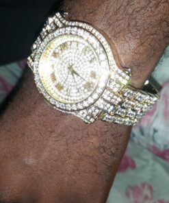 Men's 45mm Iced Diamond Watch with Roman Dial and Bling-ed Out Adjustable Metal Strap - Quartz Movement - 14k Gold or Silver - Watch, Bracelet Set or Tennis Chain Set 35 814vX1xlwL