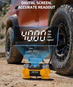 AstroAI Portable 160 PSI Heavy Duty Tire Inflator Pump with Screen, Dual Cylinders & Dual Motors, Dual Power Air Compressor for SUVs, RVs, ORVs, Trucks, Cars, Air Mattresses, etc., Auto Off, LED Light 1-yellow 21 814vxVbtWKL