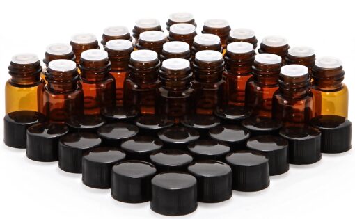 Vivaplex 24, Amber, 2 ml (5/8 Dram) Glass Bottles, with Orifice Reducers and Black Caps