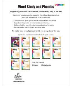 Alternative view of Spectrum Grade 4 Word Study and Phonics Workbooks, Ages 9 to 10, 4th Grade Phonics and Word Study, Dictionary Skills, Vocabulary Builder, Synonyms and ... Prefixes and Suffixes - 176 Pages (Volume 90)
