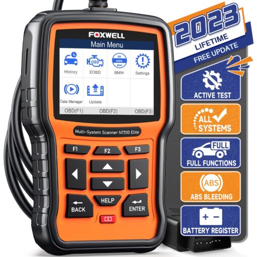 FOXWELL NT510 Elite fit for BMW OBD2 Scanner Full System Car Scan Tool, Bi-Directional Diagnostic Tool with All Reset Service, Battery Registration Tool, ABS Bleed SRS EPB SAS Oil Reset Code Reader