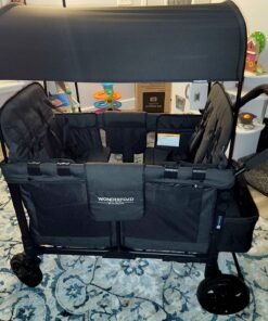 WONDERFOLD W4 Original Quad Stroller Wagon Featuring 4 High Face-to-Face Seats with 5-Point Harnesses, Easy Access Front Zipper Door, and Removable UV-Protection Canopy, Black W4_Original 55 8153jKXZ3UL