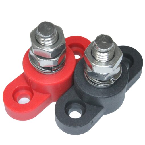 Positive Insulated Battery Power Junction Post Block 3/8 Lug X 16 Thread (Red & Black Set) Stainless Steel Stud Red & Black Set