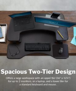 Vari - VariDesk Pro Plus 36 - Desktop Standing Desk Converter - Adjustable Desk Riser with 11 Height Settings - Sit Stand Desk Dual Monitor Standing Desk Riser with Spring Loaded Lift (Black) Black 28 8156bn2AQL