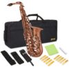 LyxJam Alto Saxophone E Flat Brass Sax Kit, Professional Sound, Complete Accessories, Ideal for All Players, Includes Hard Case, 10 Extra Reeds, Strap, Gloves, Cleaning Kit & More, Antique Red Finish 23 8156v yL7jL
