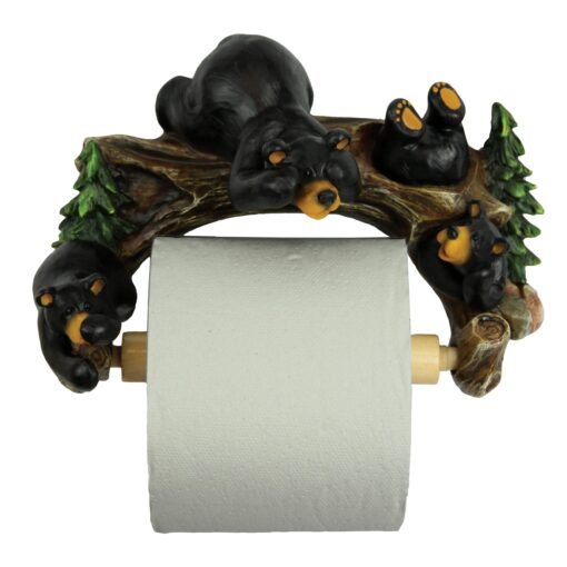 Rivers Edge Products Novelty Wall Mounted Toilet Paper Holder, 1 Roll TP Holder, Bath Accessories, Bathroom Decor, Western Decor or Rustic Home Decor, Poly Resin, Bears on a Branch, Cute Bear