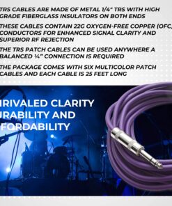 Seismic Audio Speakers ¼” to ¼” TRS Patch Cables, 25 Foot Patch Cables, Pack of 6, Multi Color Multi-Color 13 8159ftlDfCS