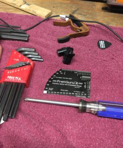 FretGuru 8-in-1 String Action Gauge Guitar Fret Ruler Precision Fret Rocker - Precise CNC Machined, Diamond Honed, Polished Edge Guitar String Height Gauge - Luthier Tool with Thick Leather Case inch 46 815BLaY1UFL