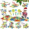250 Pieces STEM Building Blocks, Pipe Tube Sensory Toys, Creative Tube Locks Construction Set with Wheels, with Storage Box, Preschool Educational Learning Toys, Present Gift for Boys Girls Aged 3+ Multicolored