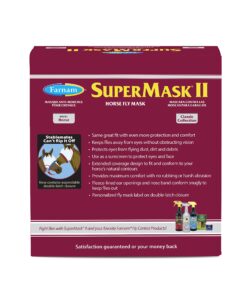 SuperMask II Fly Mask Without Ears for Average Size Horses, Full Face Coverage and Eye Protection from Insect Pests, Structured Classic Styling Mesh with Plush Trim, Horse Size 20 815CHPN5TmL