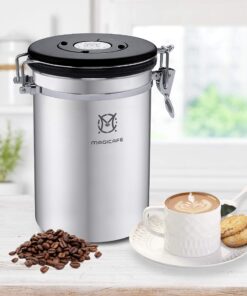 Magicafé Airtight Coffee Container Canister - CO2 Valve Coffee Container with Scoop for Ground Coffee Beans Storage Medium 16oz Stainless Steel 16 815G0YFNhVL