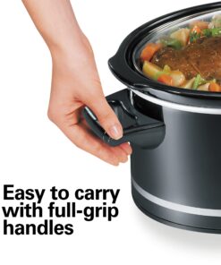Hamilton Beach Slow Cooker with 3 Cooking Settings, Dishwasher-Safe Stoneware Crock & Glass, 8-Quart Built-In Lid Rest, Black 8-Quart; Built-In Lid Rest 13 815I5nb0r9L