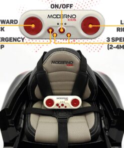 Roadster Ride On Kids Car w/Remote Control for Kids | 12V Power Battery Licensed Kid Car to Drive with 3 Speeds, LED Lights, Dining Table, Leather Seat 19 815M5Oh9rTL