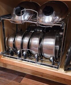 Rev-A-Shelf 2-Tier Kitchen Cabinet Pull Out 21" Cabinet Organizer for Pots, Pans, and Lid Cookware, Adjustable Heavy Duty Wire, Chrome, 5CW2-2122-CR 21 in. 43 815MbPZpv6L