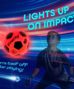 GlowCity Glow in The Dark Soccer Ball- Light Up, Indoor or Outdoor Soccer Balls with 2 LED Lights and Pre-Installed Batteries - Gift Ideas for Teen Boys and Girls Official (Size 5) - Red 26 815PYwg3FQL