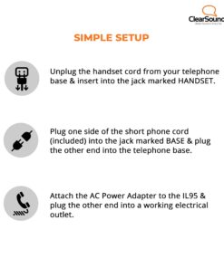 ClearSounds WIL95 UltraClear Portable Telephone Amplifier for Corded Digital and VoIP Phones with Up to 40dB Amplification, AC Powered (White) 11 815QrxOLPL