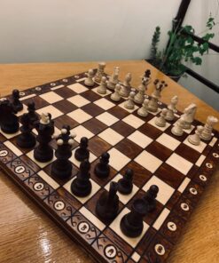 Wegiel Handmade European Ambassador Chess Set - Wooden 21 Inch Beech & Birch Board with Felt Base - Carved Hornbeam & Sycamore Wood Chess Pieces Ambassador - Brown 96 815RoFDxTfL