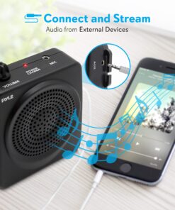 PYLE-PRO Portable PA Speaker Voice Amplifier - Built-in Rechargeable Battery w/ Headset Microphone Hands-free Waist-Band Strap & Aux 3.5mm Jack for External Audio Stream Devices - Pyle PWMA50B , Black 22 815Rz4HMqNL