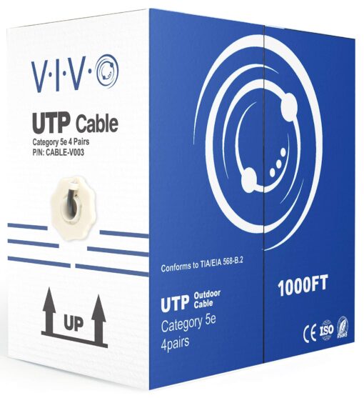 VIVO Black 1,000ft Bulk Cat5e, CCA Ethernet Cable, 24 AWG, UTP Pull Box, Cat-5e Wire, Waterproof, Outdoor, Direct Burial, CABLE-V003 1,000 ft