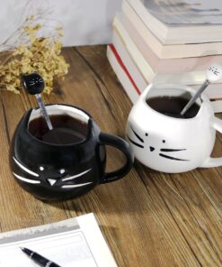 Teagas Cat Coffee Mugs for Crazy Cat Lady - Black & White Ceramic Cat Coffee Mugs and Cute Cat Spoons Set for Coffee Tea 12oz Black/White 21 815XOR C6PL
