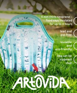 Artovida Artists Collective Insulated Neoprene Lunch Bag With - Design by Michelle Li Bothe (Germany) Birches - Washable Soft Lunch Tote for Work and Picnic - Classic Michelle Li Bothe Birches 18 815Xm5wwitL