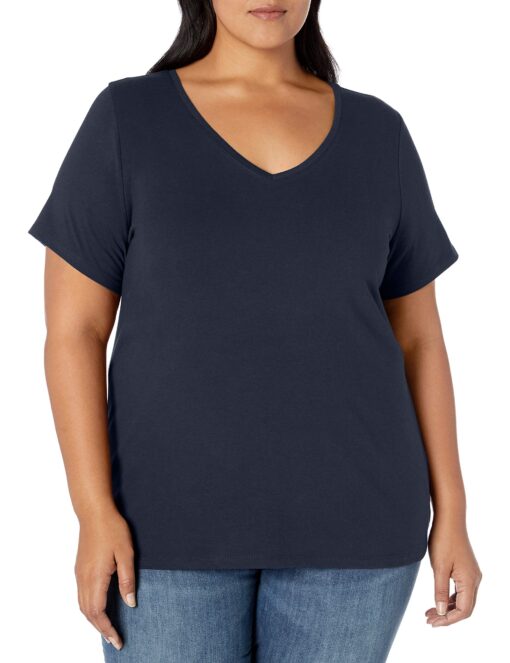 Amazon Essentials Women's Short-Sleeve V-Neck T-Shirt (Available in Plus Size) 1 Navy 2X