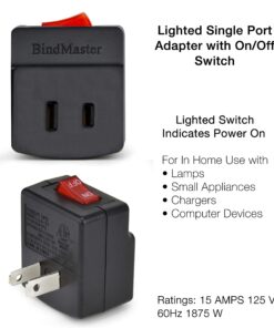 BindMaster 2 Prong Single Port Power Adapter for Outlet with Red Light Indicator On/Off Switch to be Energy Saving, Black {3 Pack}…… 3 Pack Black 2 Prong 9 815a6jEr2L