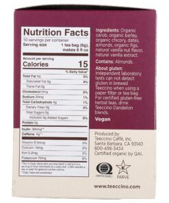 Teeccino Vanilla Nut Herbal Tea - Rich & Roasted Herbal Tea That’s Caffeine Free & Prebiotic for Natural Energy, 10 Tea Bags (Pack of 6) 10 Count (pack of 6) 7 815bA4ocIoL