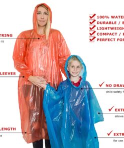 Lingito Rain Ponchos Family Pack - Emergency Drawstring Hood Poncho for Children & Adults Lightweight Reusable or Disposable Family - (4) Adult + (4) Children Multicolor 18 815bkbIL0YL 3