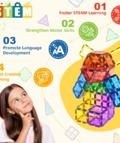 Alternative view of 60 PCS Magnetic Building Tiles Kids Toys STEM Magnetic Blocks Sensory Toys Kids Games Magnet Building Toys for Boys and Girls Aged 3+, Kids Brain Development Preschool Kindergarten Toddler Toys