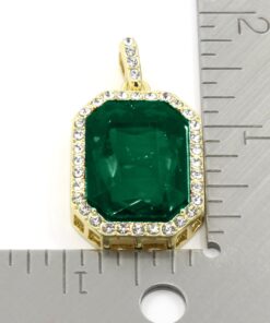 Mens 14k Gold Plated Green Ruby Octagon Hip Hop Pendant with 3mm 24" Rope Chain M3 12 815iEgzJt5L