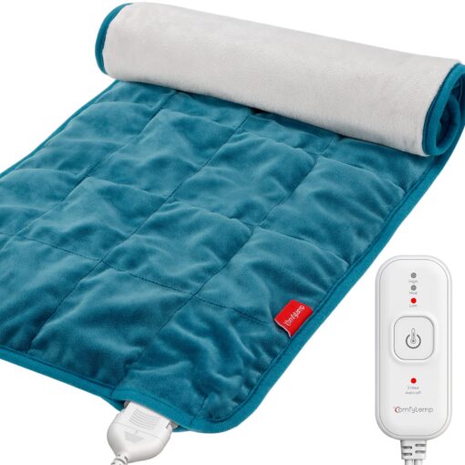 Comfytemp Full Weighted Heating Pad for Back Pain & Cramps Relief, 2.2lb Large Electric Heating Pad for Neck and Shoulders, Moist & Dry Heat Therapy with Auto Shut Off, Stay On, 12x24, Washable Navy Blue