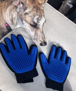 DELOMO Upgrade Pet Grooming Gloves Cat Brushes for Gentle Shedding - Efficient Pets Hair Remover Mittens - Dog Washing Gloves for Long and Short Hair Dogs & Cats & Horses - 1 Pair (Blue) 1A Blue- 1 Pair 38 815lo98BNrL