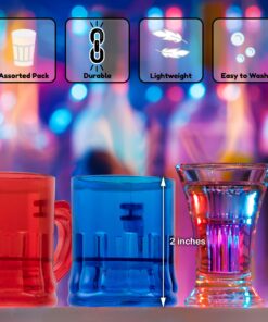 Alternative view of Windy City Novelties - 12 pack - Assorted Color 1oz Plastic Mini Mug Shot Glasses | 4th of July Party Supplies Party Favors Glow Party Raves EDM Concerts Home Decor Home bar Accessories.