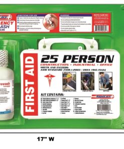 Rapid Care First Aid 661755 16 oz Eye Wash Station with First Aid Kit (166 Piece for 25 Person), OSHA/ANSI & FDA Compliant, Wall Mountable, 17" x 10 3/8" x 3 1/2" 7 815ovNaJ9DL