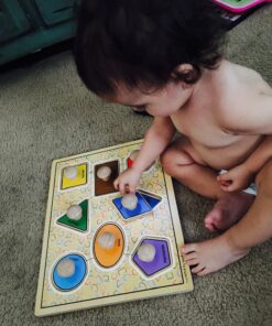 Melissa & Doug Deluxe Jumbo Knob Wooden Puzzle - Geometric Shapes (8 pcs) - Wooden Peg Chunky Baby Puzzle, Preschool Learning Puzzle, Wooden Puzzle Board For Toddlers Ages 1+ English Only 25 815sZQe 4L 1