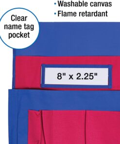 Carson Dellosa 15" W x 19" H Canvas Blue and Red Chairback Buddy Pocket Chart, Classroom Chair Organizer, Classroom Chair Storage with 6 Chair Pockets and One Student Name Tag, Seat Storage Organizer Blue & Red 1 pack 25 815u3uyH1L