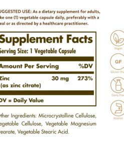 Solgar Zinc Citrate 30 mg, 100 Vegetable Capsules - Zinc for Healthy Skin, Taste & Vision - Immune System & Antioxidant Support - Citrate Form for Optimal Absorption - Non GMO, Vegan - 100 Servings 10 815u5twL 6L