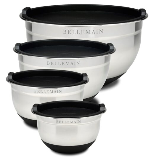 Bellemain Stainless Steel Non-Slip Mixing Bowls with Lids (4-Piece Set) 4 Piece Silver /Black