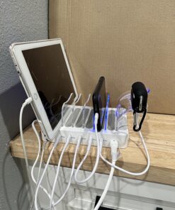 SooPii Premium 6-Port USB Charging Station Organizer for Multiple Devices, 6 Short Charging Cables and One Upgraded i-Watch Charger Holder Included, for Phones, Tablets, and Other Electronics, White 41 815vjA0adJL
