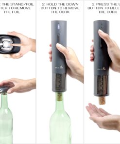 Gra De Vino Black Electric Wine Opener- Stainless Steel, Rechargeable, Automatic Corkscrew, Stand and Foil Cutter Included. Racimo Negro. 6 815vsAIwdQS