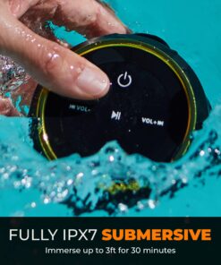 iFox Portable Bluetooth Shower Speaker, IPX7 Waterproof Outdoor Wireless Speaker, Built-in Mic, Carabiner, Beach, Camping, Hiking, Pool, Great Gift, Black/Gold 26 815xVr2B9VL