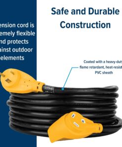 Camco PowerGrip 30-Amp Camper/male RV Extension Cord | Features a Durable Heat-Resistant PVC Construction with 10-Gauge Wires and a Flexible Design | Rated for 125 Volts/3750 Watts | 25-Feet (55191) 21 815yBHfUabL