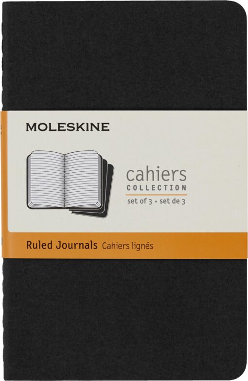 Moleskine Cahier Journal, Soft Cover, Pocket (3.5" x 5.5") Ruled/Lined, Black, 64 Pages (Set of 3)