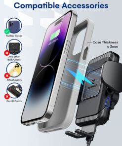 ZeeHoo Wireless Car Charger,15W Fast Charging Auto-Clamping Car Mount,Windshield Dash Air Vent Phone Holder for iPhone 15 14 13 12 Mini 11 Pro Max XS XR Black 27 81648z3htqL