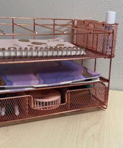 gianotter Paper Letter Tray Organizer with File Holder, 4-Tier Desk Accessories & Workspace Desk Organizers with Drawer and 2 Pen Holder for Office Supplies (Rose Gold) Rose Gold 35 8164A worHL
