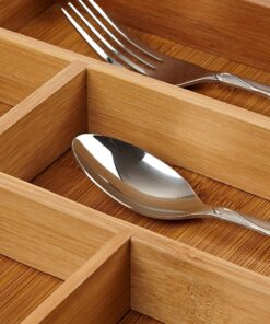 Expandable Bamboo Silverware Organizer 6-8 Slots Adjustable Amazing Drawer Inserts with Deep Dividers. EASY TO INSTALL, Storage of Flatware , Cutlery, Wooden or Stainless Utensil - Kitchen Knives 30 8164itDtitL