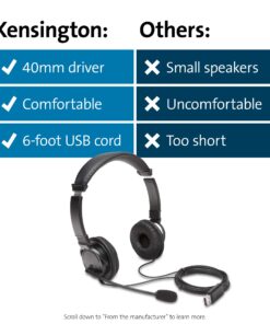 Kensington USB Hi-Fi Headphones with Microphone (K97601WW), Black USB-A USB-A with mic 14 8165oKS LFL