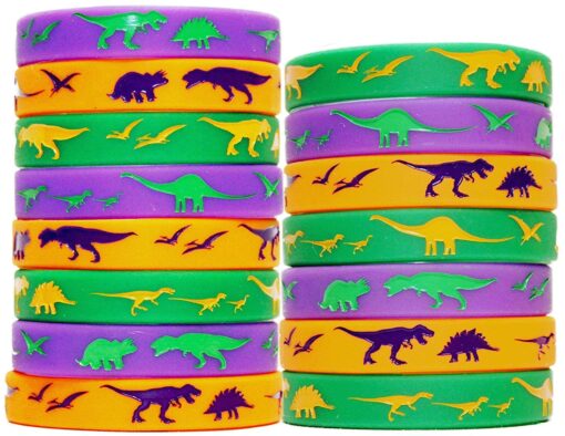 Jade's Party Packs Dinosaur World Jurassic Style Silicone Wristbands - Set of 15 Bands (Solid 15-Pack)